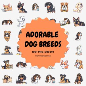 Adorable Dog Breeds Clipart Bundle | 100+ Cartoon Puppy PNG Files, Cartoon Dog Graphics, Digital Planner Stickers, Commercial Use Download