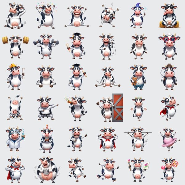 90+ Funny Cow Clipart Bundle – Holstein Cow Clipart, Cow Print PNGs, Cartoon Farm Animal Art for Sublimation, Stickers & Crafts - Image 2