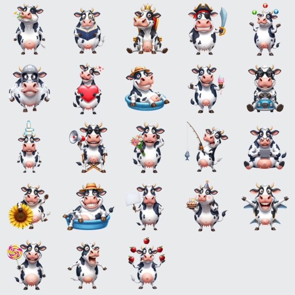 90+ Funny Cow Clipart Bundle – Holstein Cow Clipart, Cow Print PNGs, Cartoon Farm Animal Art for Sublimation, Stickers & Crafts - Image 4